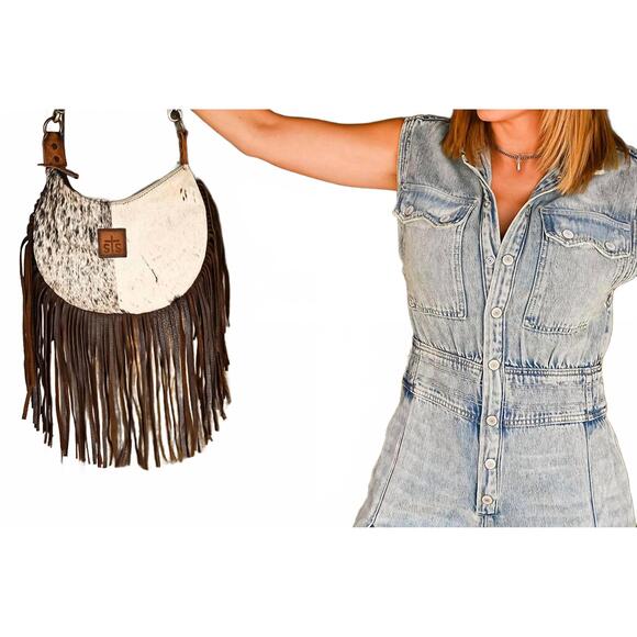 NEW STS RANCHWEAR women's nellie fringe bag in cowhide - Picture 2 of 4
